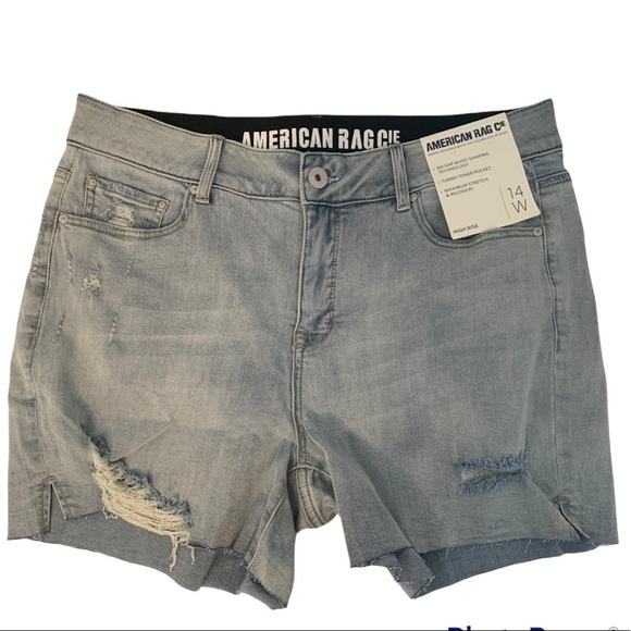 AMERICAN RAG High Rise Distressed Tummy Toner Light Wash Denim Shorts 14W NEW - Picture 3 of 8